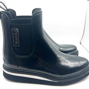 Roma Women’s Chelsea Rain Boots Black Gloss Size 9–10 Waterproof Rubber